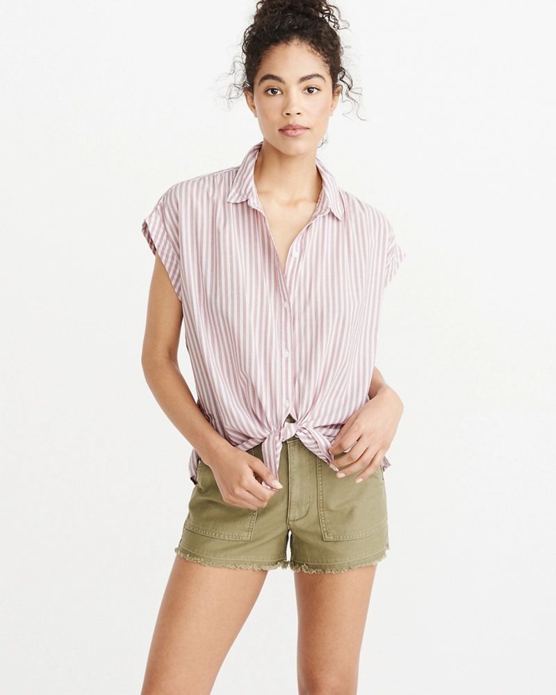 Tie-Front Button-Up Shirt | Abercrombie & Fitch US & UK