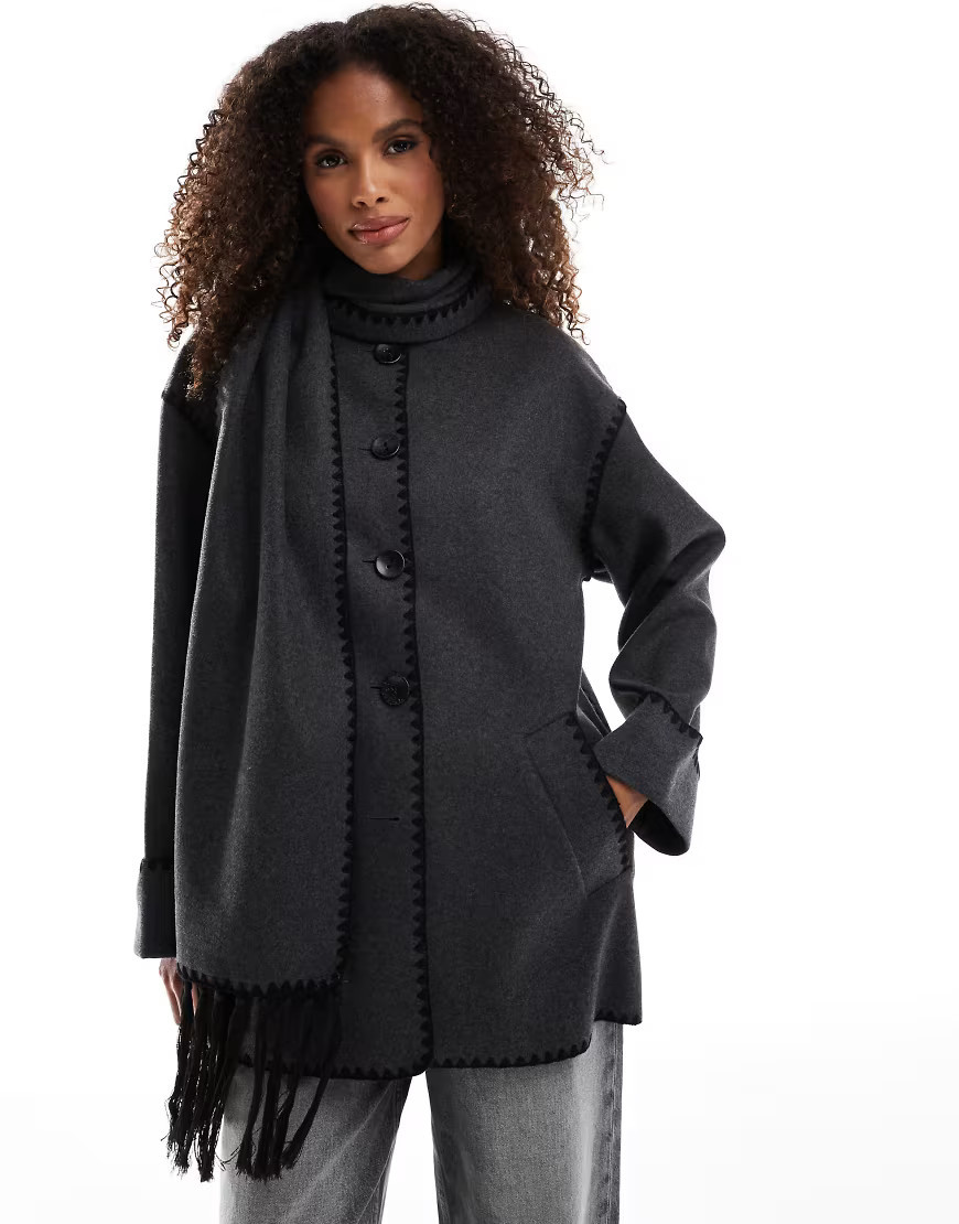 ONLY wool look scarf coat in grey | ASOS (Global)