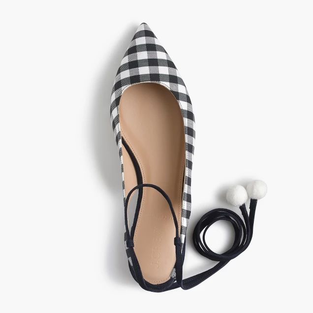 Lily ankle-wrap flats in gingham | J.Crew US