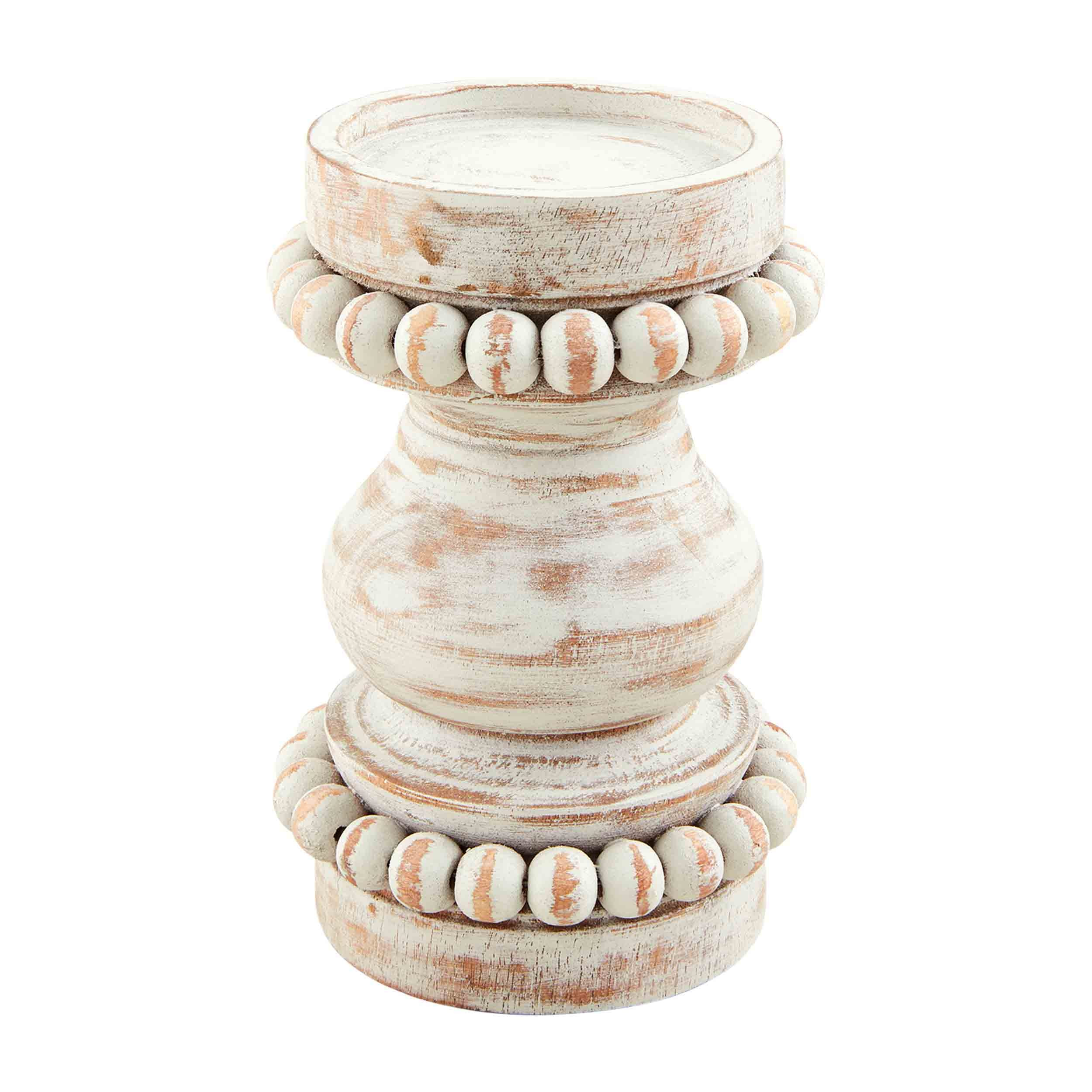 Mud Pie Short Beaded Candlestick, Gray, 4" x 7" | Amazon (US)