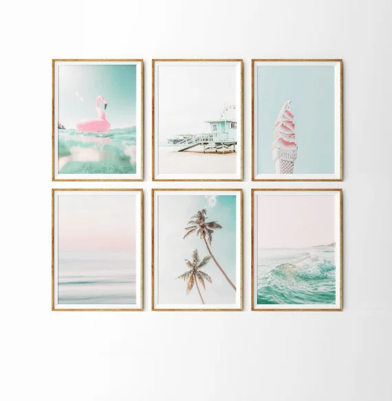 Beach Wall Art Prints Set of 6 Prints California Wall Art Pink - Etsy | Etsy (US)