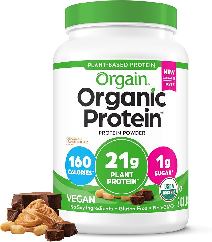 Orgain Organic Vegan Protein Powder, Chocolate Peanut Butter - 21g Plant Protein, 6g Prebiotic Fi... | Amazon (US)