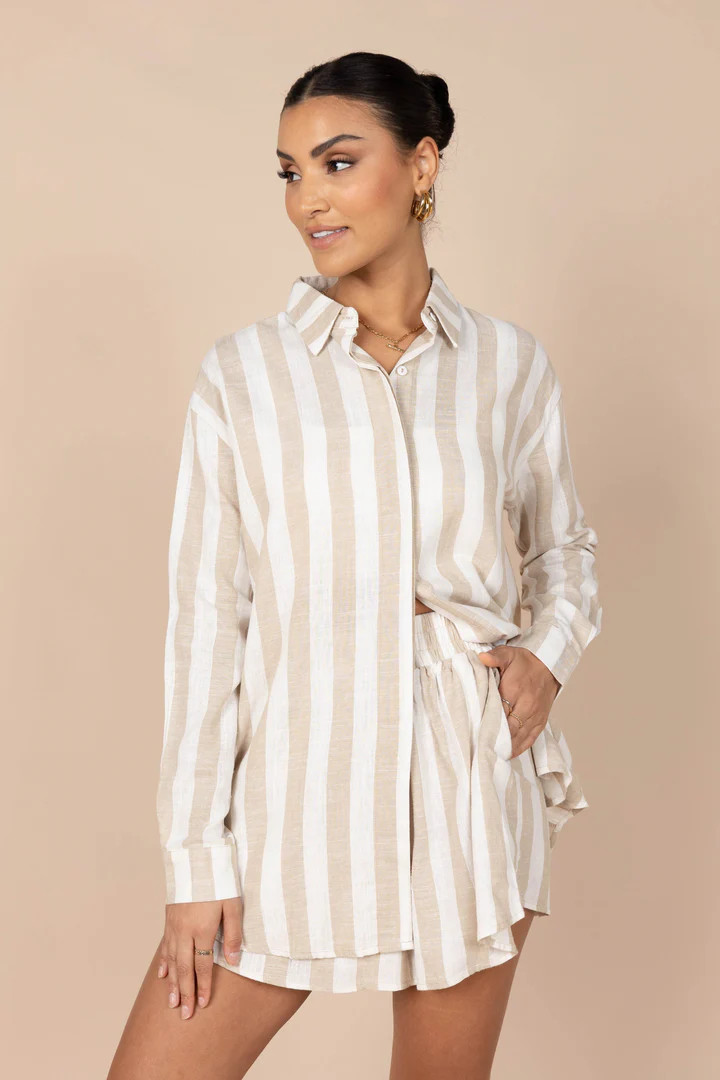 Boyfriend Shirt - Beige Stripe | Petal & Pup (US)