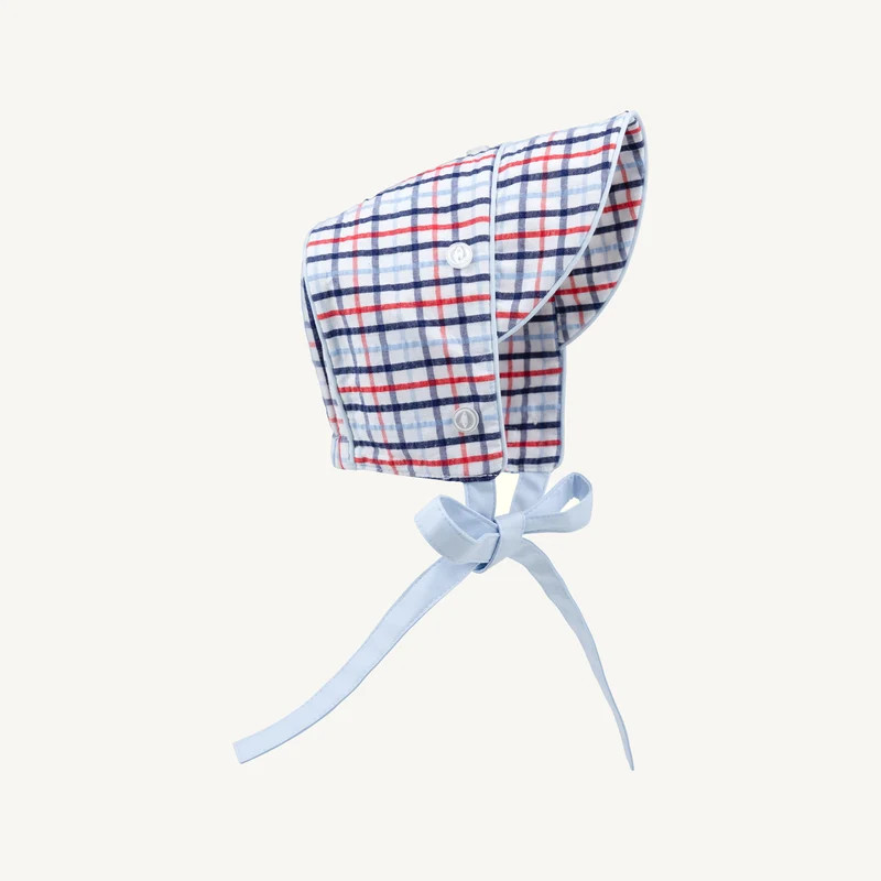 Barringer Bonnet - Pierce Mill Plaid Seersucker with Buckhead Blue | The Beaufort Bonnet Company