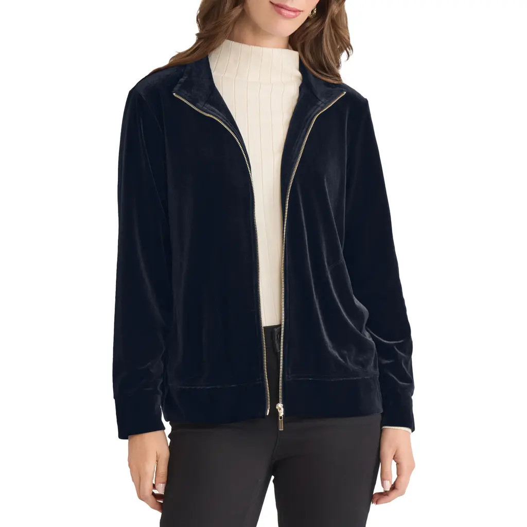 Jones New York Velour Jacket in Dark Sapphire at Nordstrom, Size X-Large | Nordstrom
