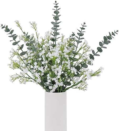 DEEMEI 18pcs Babys Breath Artificial Flowers Fake Eucalyptus Leaves Flowers Bouquet Artificial Wh... | Amazon (US)