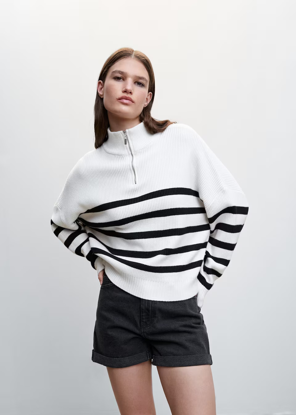 Striped sweater with zipper -  Women | Mango USA | MANGO (US)