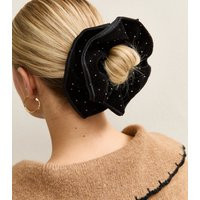 Black Large Diamante Studded Velvet Scrunchie New Look | New Look (UK)