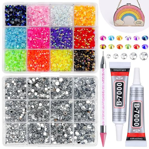 Flatback Bedazzling Rhinestones for Crafting Enthusiast: Resin Crafts Gems with B7000 Glue Kit - Flat Back Crystals Stones for DIY Shoes Tumblers Caps Clothes - Rhinestone Fan | Amazon (US)