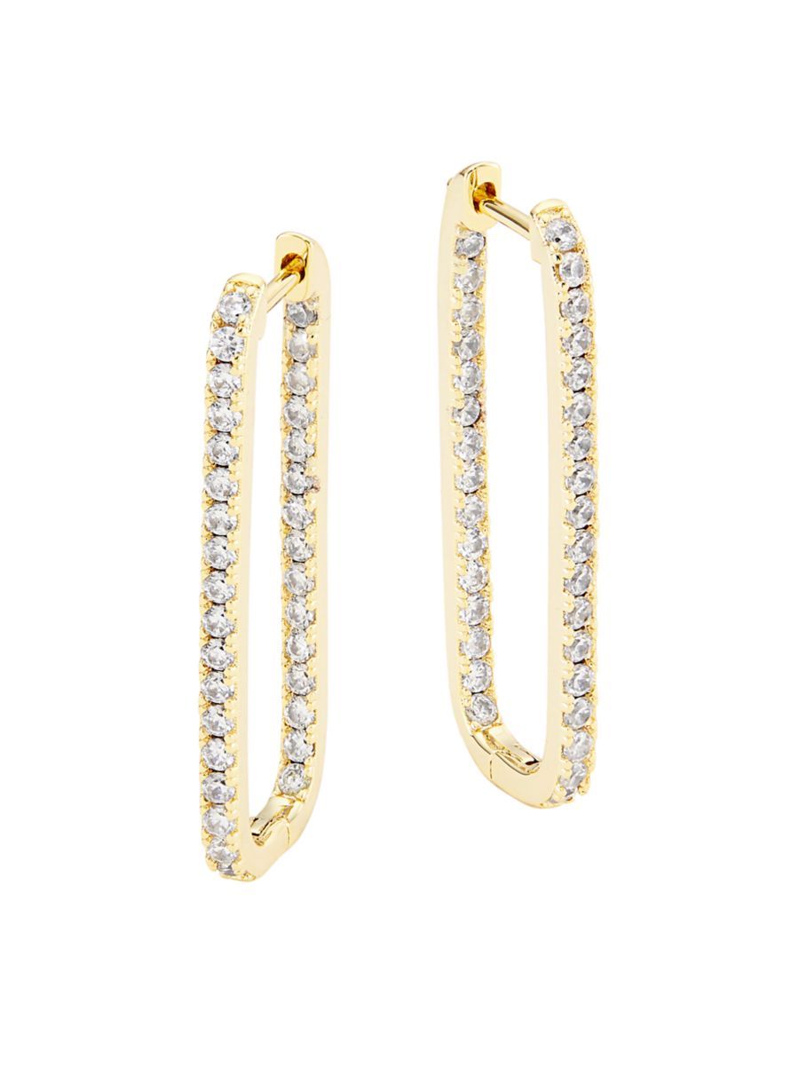 Jordan Road Jewelry Inez 14K-Gold-Plated &amp; Cubic Zirconia Rectangular Inside-Out Hoop Earring... | Saks Fifth Avenue