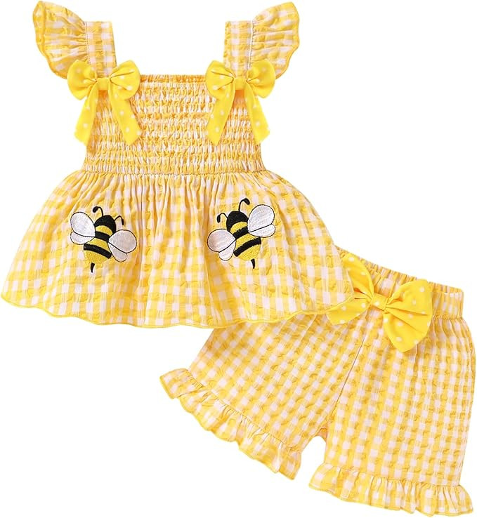 Toddler Girl Clothes Baby Girls Ruffle Sleeveless Bowknot Dress Tops Shorts Set Cute Summer Kids ... | Amazon (US)