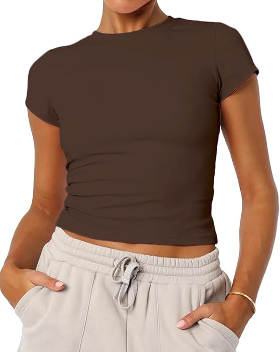 Women's Basic Summer Short Sleeve Crewneck T-Shirts Y2K Cute Going Out Tops Baby Tee | Amazon (US)