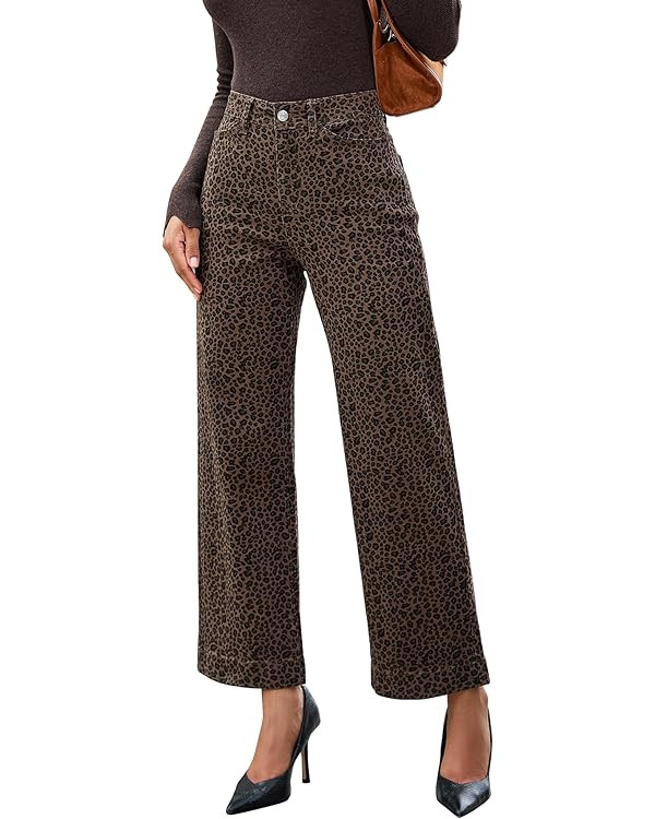 luvamia Wide Leg Jeans Woman Trendy High Waisted Leopard Cheetah Print Ankle Length Stretchy Deni... | Amazon (US)