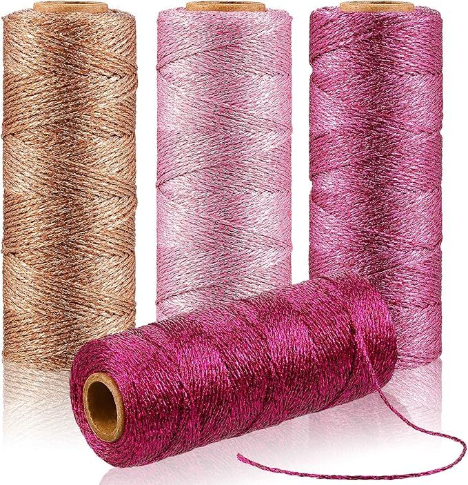 4 Rolls Christmas Metallic Bakers Twine 110 Yards Decorative Wrapping Twine String for DIY Crafts... | Amazon (US)