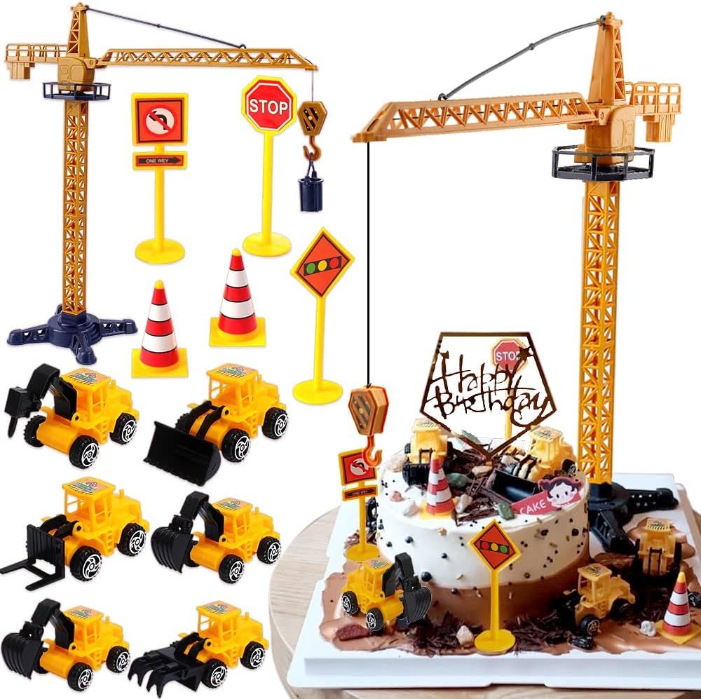 Construction Cake Topper Large Crane Excavator Traffic Road Sign Cake Toppers Construction Birthd... | Amazon (US)