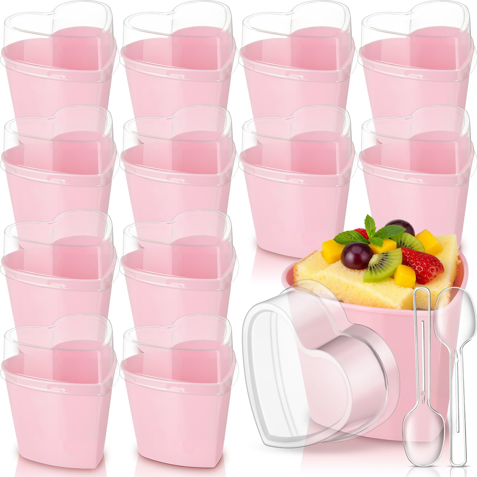 Sliner 12 Pack 5 oz Valentine's Day Heart Shaped Dessert Cups with Lids and Spoons Plastic Desser... | Amazon (US)