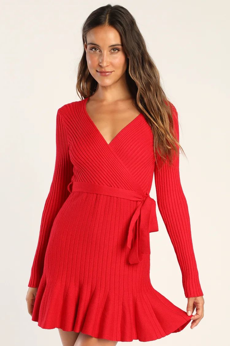Warm Emotions Red Skater Mini Sweater Dress | Lulus (US)