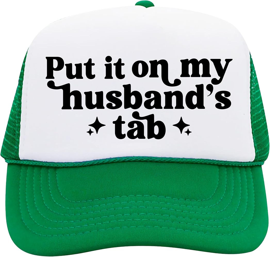 Put it on My Husband's Tab Women's Funny Classic 5 Panel Mesh Snap Back Trucker Hat | Amazon (US)