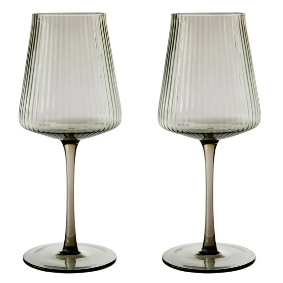 Better Homes & Gardens Ribbed Glass17 oz  Wine Glass, Gray Smoke, Set of 2 | Walmart (US)