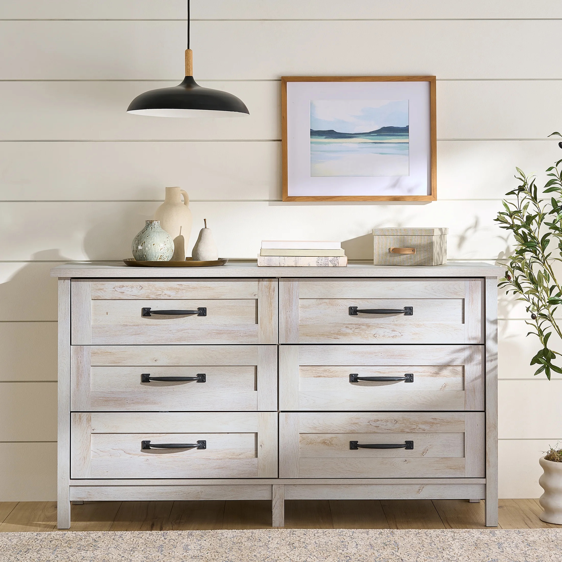 Better Homes & Gardens Modern Farmhouse 6-Drawer Dresser, Rustic White Finish | Walmart (US)