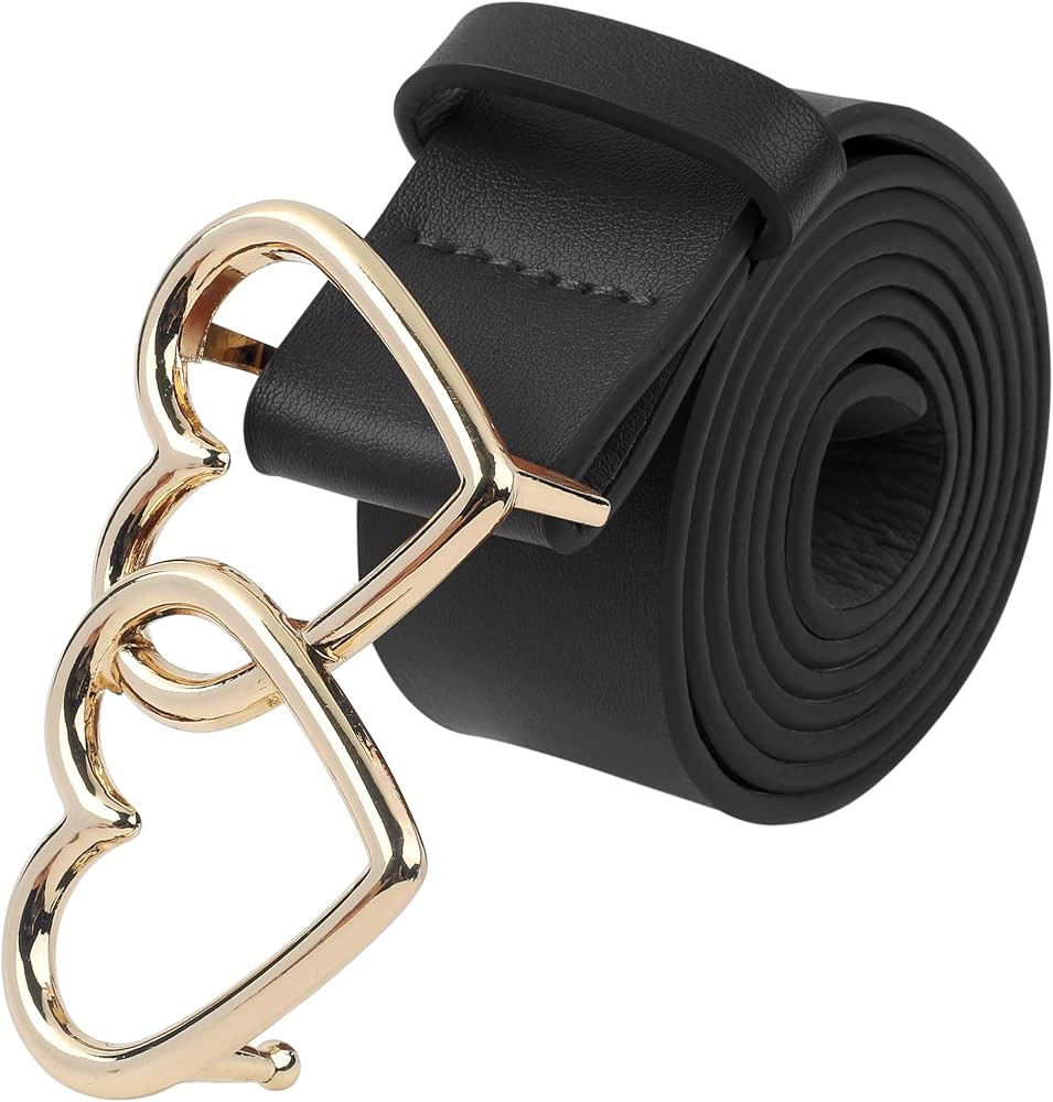 Elerevyo Women's Belt Double Heart Snap Buckle Fashion Casual Decorative Belts for Dresses Blouse | Amazon (US)