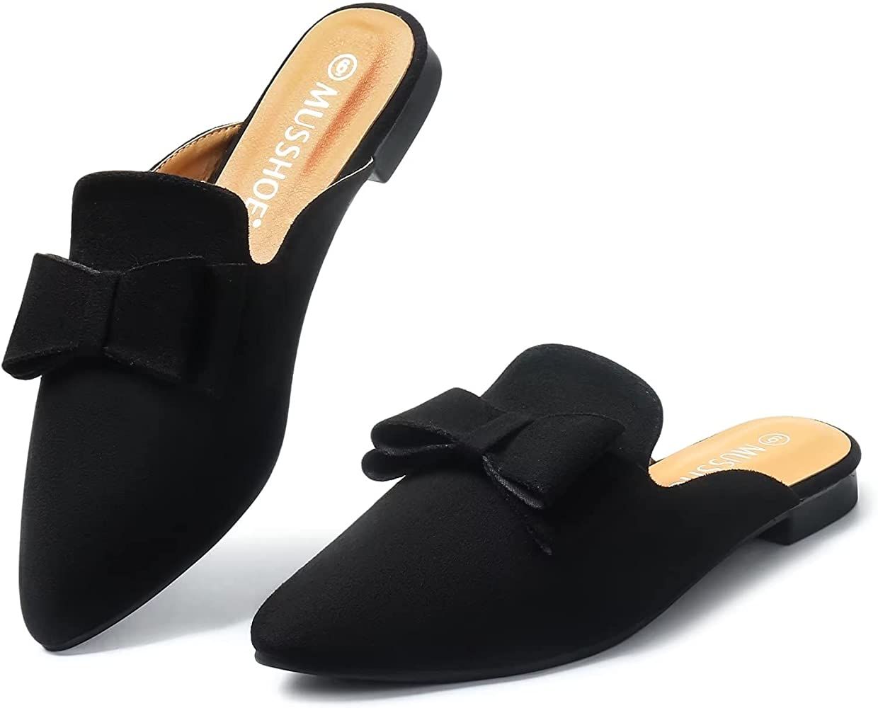 MUSSHOE Mules for Women Slip On Women's Flats Comfortable Closed Pointed Toe Backless Loafers Wom... | Amazon (US)