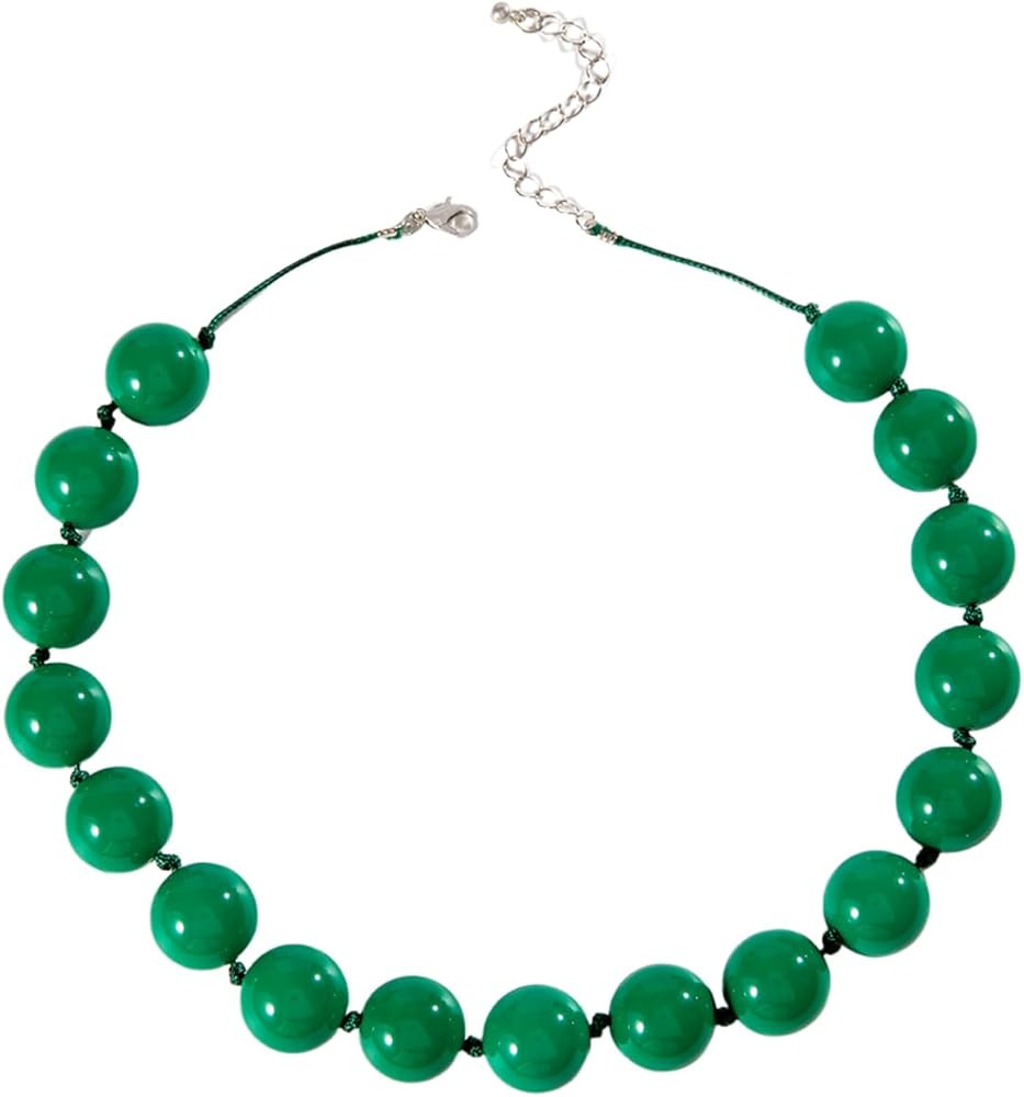 Caiyao Bohemian Colorful Acrylic Round Beaded Choker Necklaces Handmade Adjustable Resin Beads Cl... | Amazon (US)