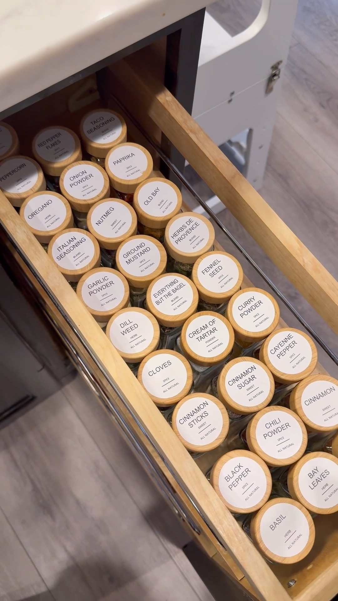 Glass spice jars with stickers. 
Kitchen organization. 


#LTKHome