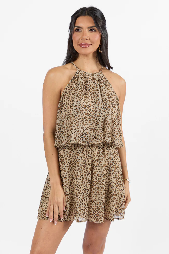 Spotlight Moment Leopard Print Halter Neck Romper SALE | Pink Lily