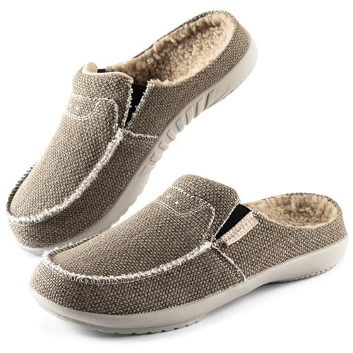 LazyStep Men's Slippers with Arch Support, Canvas Mens Orthopedic Slippers, Slip on Clog, Warm Indoor Outdoor Non-Slip House Shoes for Men(Brown, Size 10.5) | Amazon (US)
