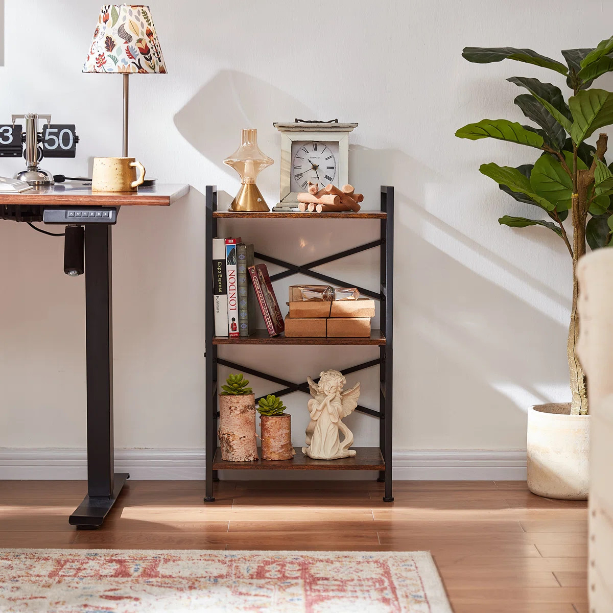 3-Tier Industrial Bookshelf, Rustic Wood and Metal Bookcase, Small Space Storage Shelf for Living... | Wayfair North America