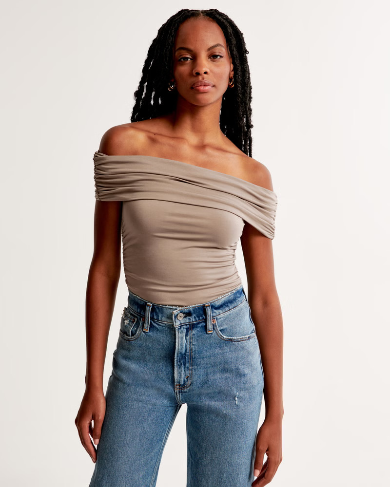 Cotton-Modal Ruched Off-The-Shoulder Top | Abercrombie & Fitch (US)