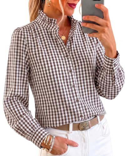 Cicy Bell Womens Striped Button Down Shirts Ruffle Color Block Blouses | Amazon (US)