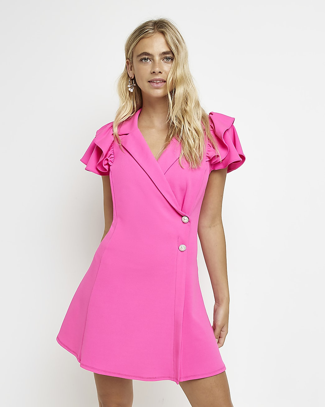 Pink frill mini blazer dress | River Island (UK & IE)