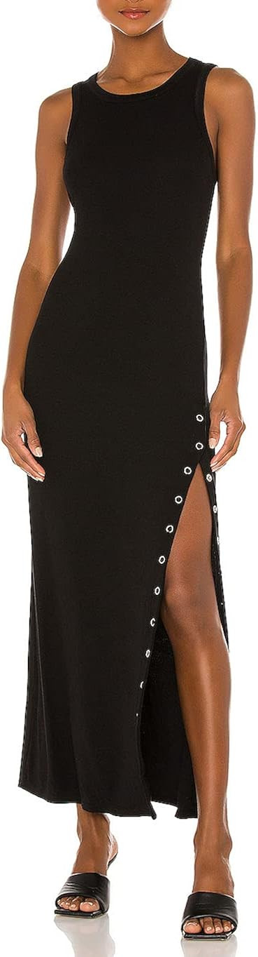 Maliandyang Women Causal Bodycon Maxi Dress High Side Slit Dresses Scoop Neck Sleeveless Button T... | Amazon (US)