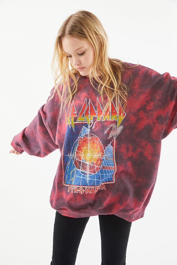 Def Leppard Pyromania Tie-Dye Crew Neck Sweatshirt | Urban Outfitters (US and RoW)