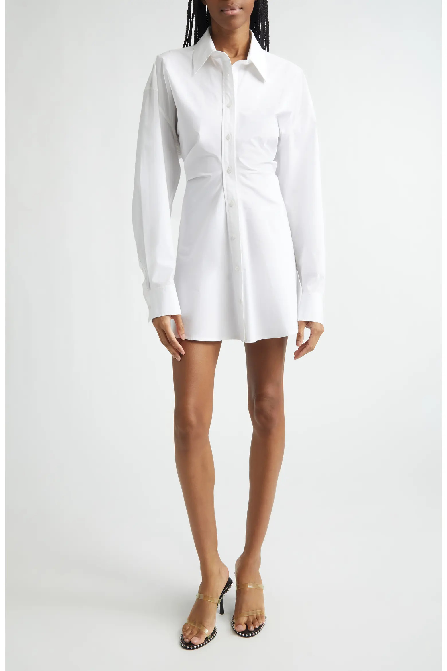 Zip Cinch Long Sleeve Stretch Cotton Mini Shirtdress (Women) | Nordstrom | Nordstrom