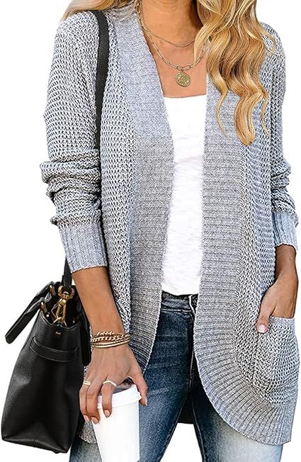 MEROKEETY Womens Long Sleeve Open Front Cardigans Chunky Knit Draped Sweaters Outwear | Amazon (US)