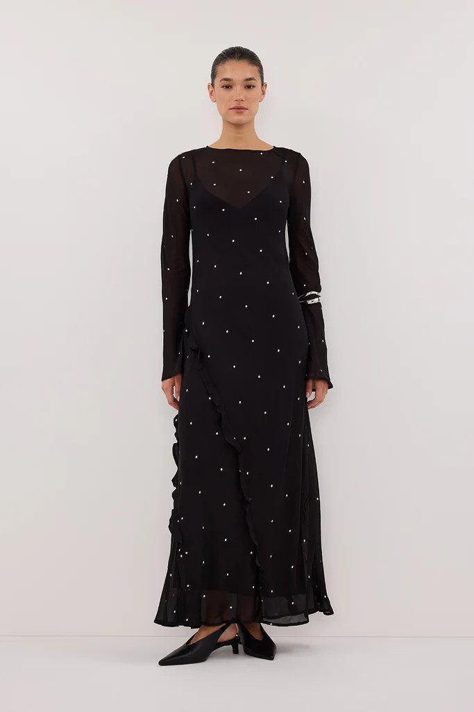 MELROSE BLACK SPOT LONG SLEEVE MAXI DRESS | DISSH
