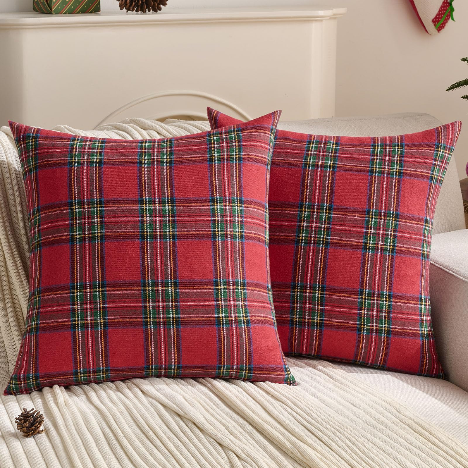 FUTEI Christmas Red Plaid Throw Pillow Covers 18x18 Inch Set of 2 Buffalo Check Holiday Decorativ... | Amazon (US)