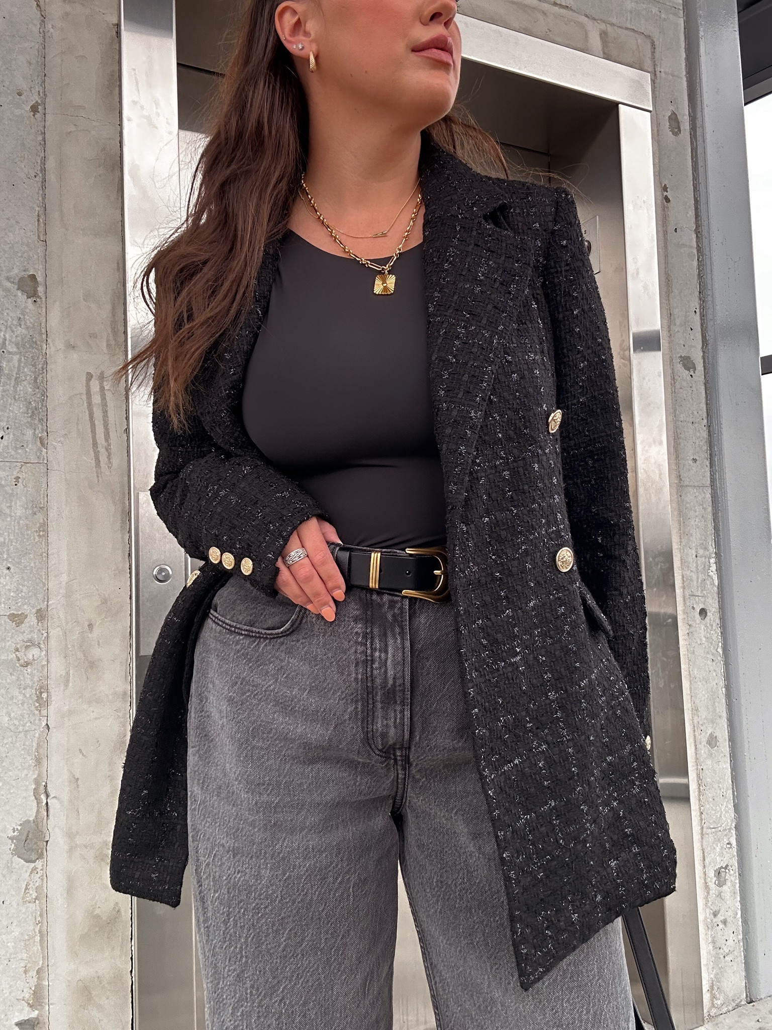 Tweed blazer with gold accents - medium 