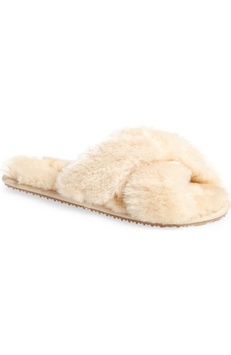 Emery Crisscross Faux Fur Slippers | Nordstrom