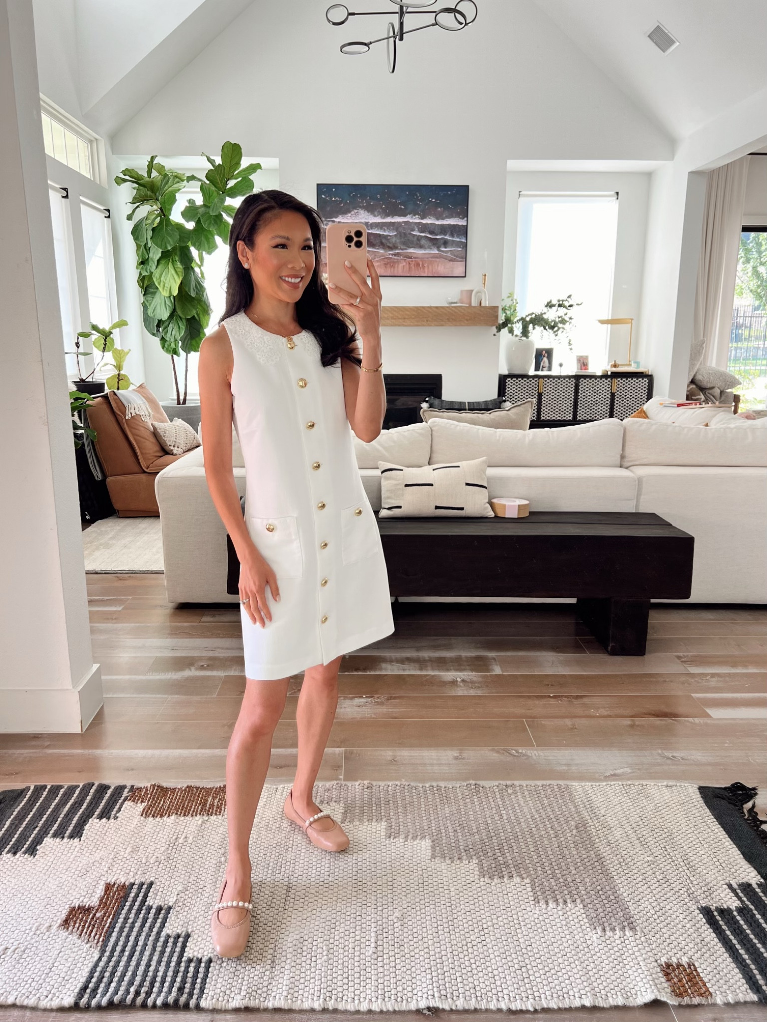 Summer workwear or date night with white button front dress paired with the prettiest pearl ballet flats that are on sale for the Nordstrom Anniversary Sale! Dress is size XS 

#LTKStyleTip #LTKWorkwear #LTKxNSale