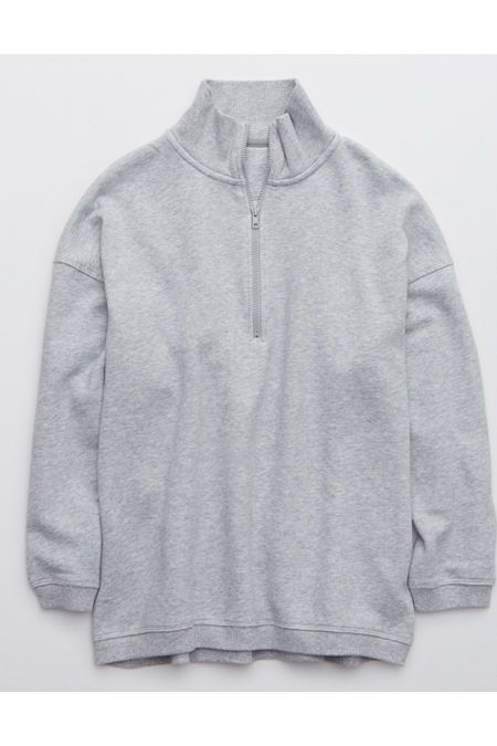 Aerie Good Vibes Oversized Quarter Zip Sweatshirt Women's Medium Heather Gray XL | American Eagle Outfitters (US & CA)