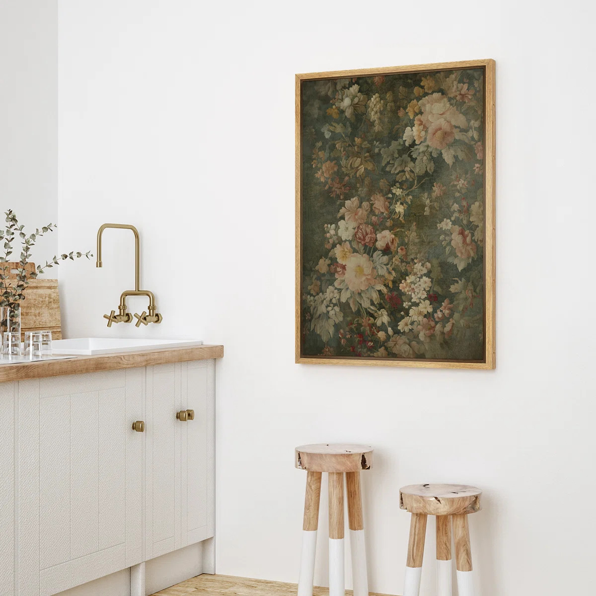 Moody Green Vintage Vaiety Flowers Rustic Framed Bedroom Wall Decorations Canvas Print | Wayfair North America