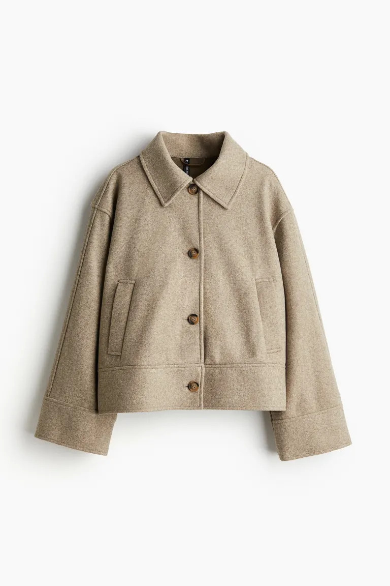 Felted Jacket - Long sleeve - Short - Beige melange - Ladies | H&M US | H&M (US + CA)