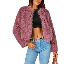Women's 2023 Winter Coats Fleece Cropped Jacket Faux Fur Long Sleeve Pockets Shaggy Warm Outerwea... | Amazon (US)