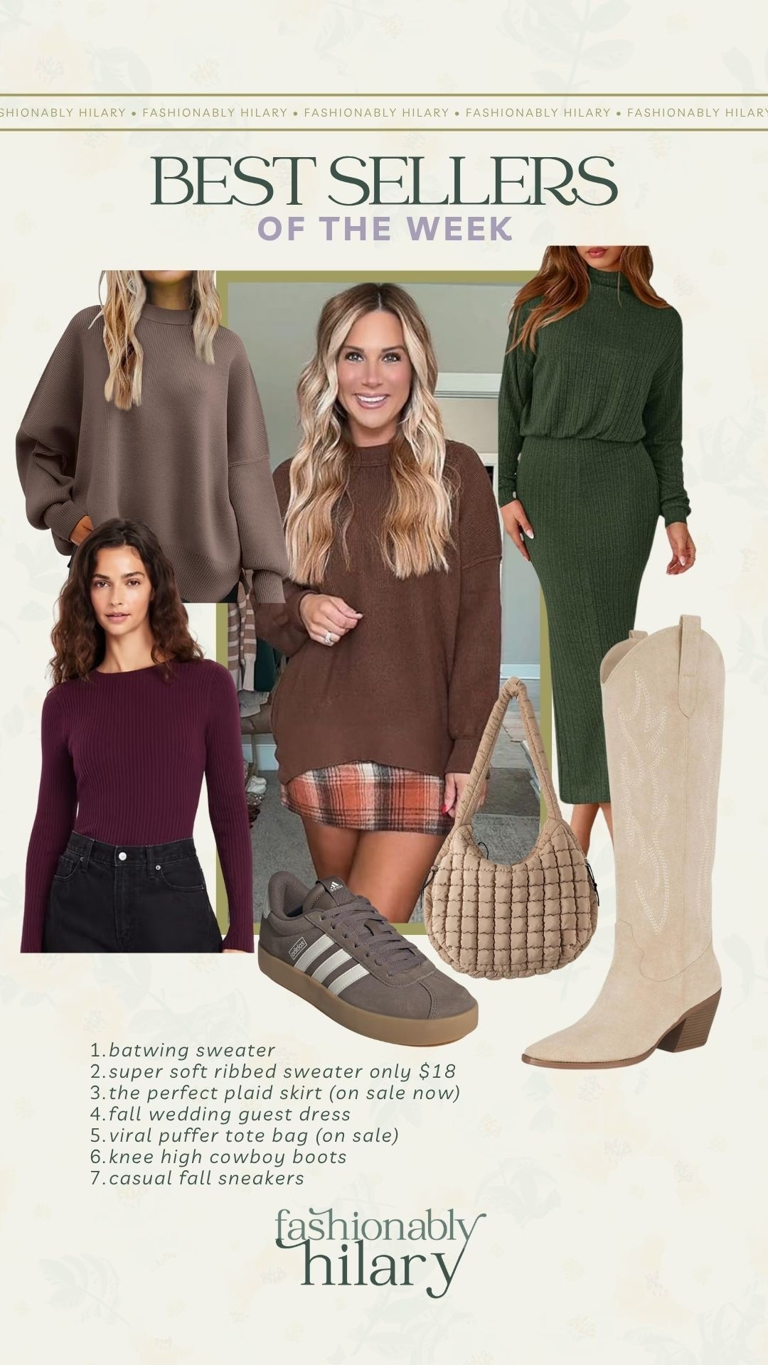 batwing sweater
super soft ribbed sweater only $18
the perfect plaid skirt (on sale now)
fall wedding guest dress
viral puffer tote bag (on sale)
knee high cowboy boots
casual fall sneakers 

#LTKFindsUnder50 #LTKSeasonal #LTKShoeCrush