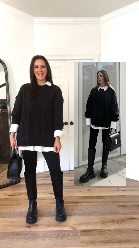 Follower favorite from 2022b One of my favorite looks from this past year!

Sizing-
Sweater-oversized, wearing small
Leggings-Spanx, size up (wearing medium). Use code TRACYXSPANX
Boots-Zara, linked similar but will link exact pair on IG stories 
White shirt-oversized, wearing small

Casual outfit | oversized sweater | legging friendly | lug sole boots | black boots | chelsea boots | free people tunic sweater | black and white 



#LTKunder100 #LTKunder50 

#LTKstyletip