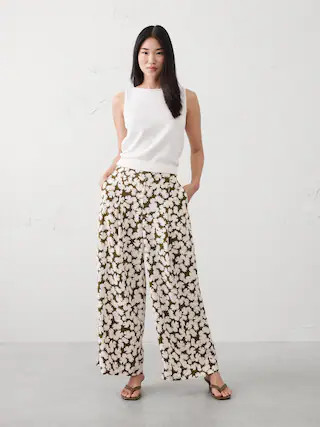 Wide-Leg Mid-Rise Pleated Pull-On Pant | Banana Republic Factory